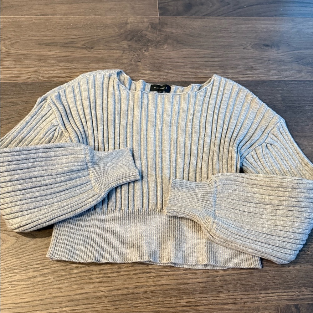 MAJORELLE Light Gray Ribbed Crew Neck Sweater